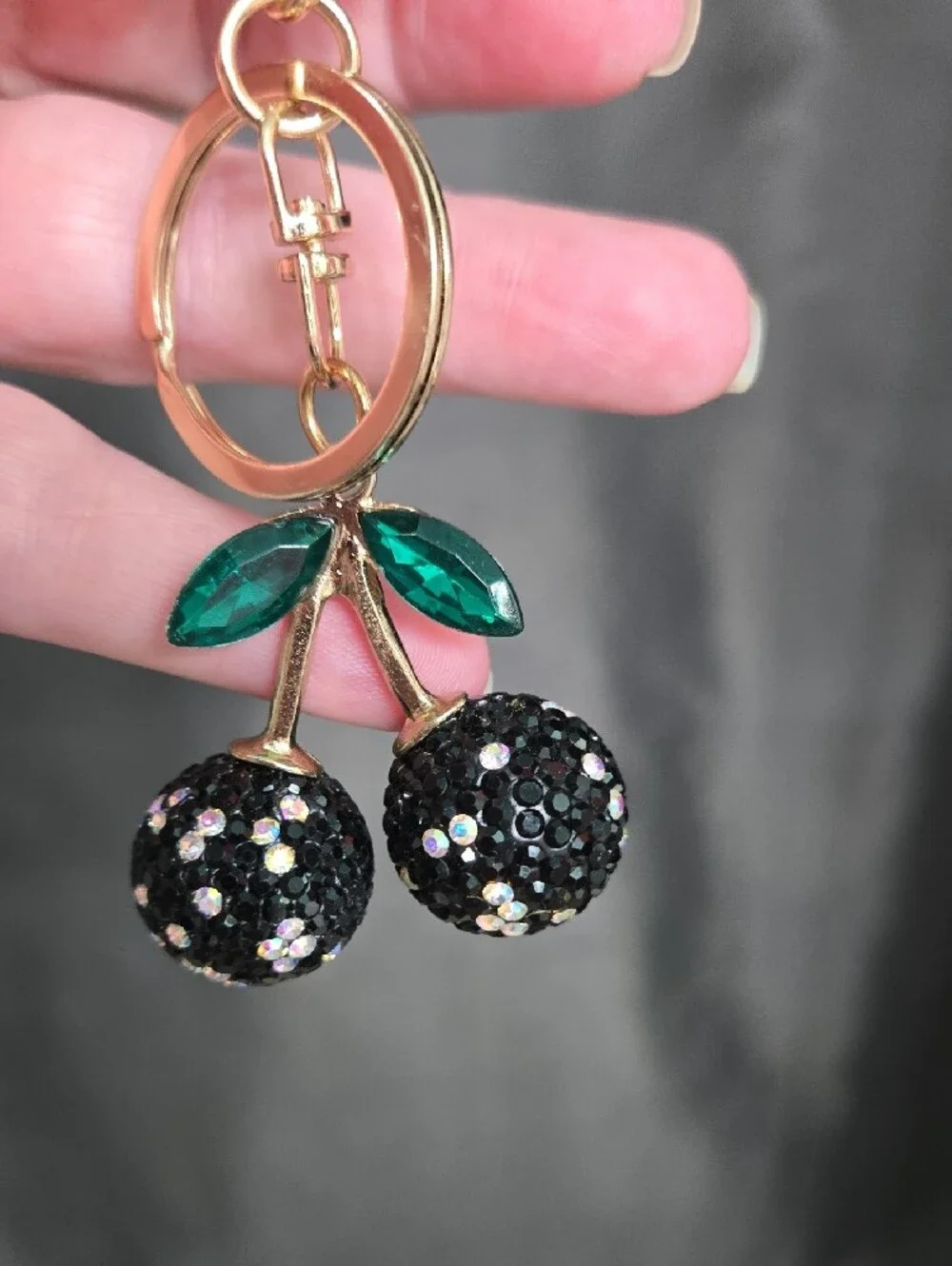 Sparkling Black Cherry Keychain Bag Charm